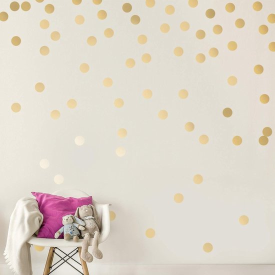 Stickerkamer® Muurstickers - 75x 4cm Gold Dots Wanddecoratie Muurstickers - Rondjes - Stippen Decoratie Stickers - Gouden Cirkels