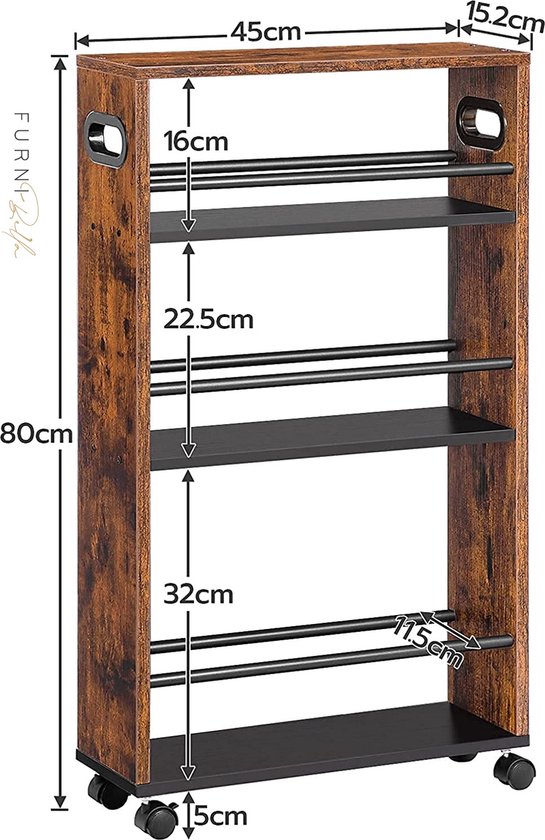 Keukentrolley op Wieltjes - Serveerwagen - Bijzettafel - 3 planken