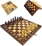 Schaakbord | Dambord | Backgammon | 24 x 24 cm | Schaakspel | Schaakset | Schaken | Dammen | Met Schaakstukken | 3-in-1 Bordspel | Magnetisch | Chess | Hout | Opklapbaar
