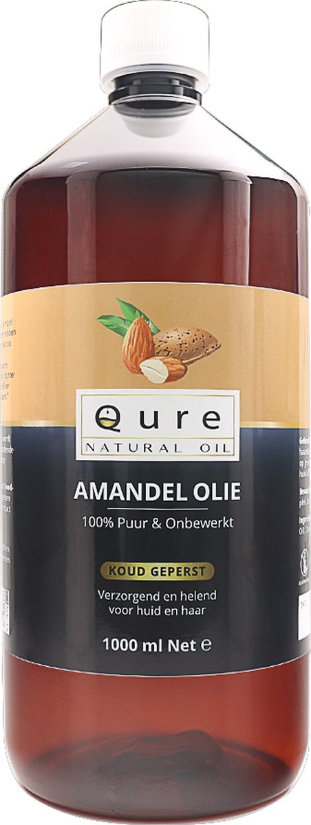 Amandelolie 1 Liter | 100% Puur & Onbewerkt | Koudgeperste Zoete Amandel Olie voor Haar, Huid en Lichaam | Grote Fles 1000ml