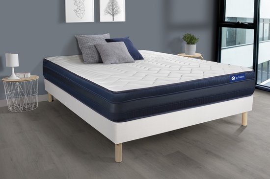 Complete boxspring met matras tweepersoons- Actisom Actiflex tech wit - Pocketveren en traagschuim - 120 x 220 cm