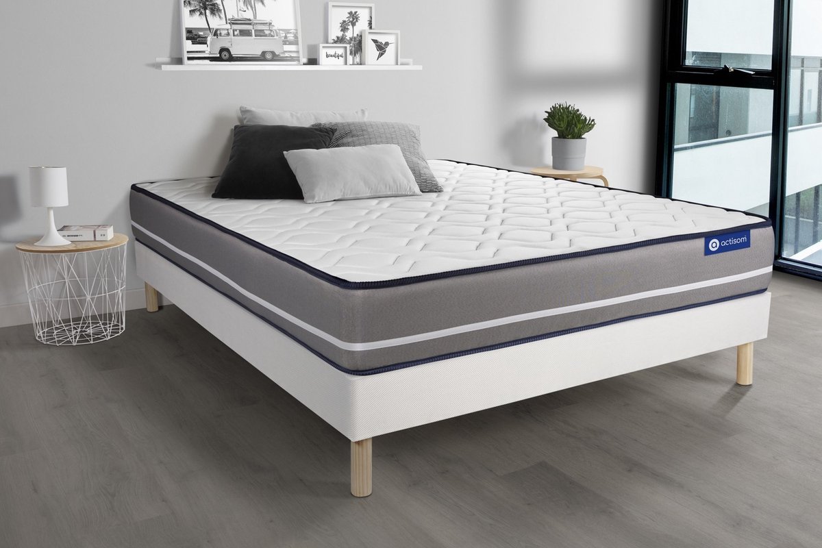 Complete boxspring met matras tweepersoons- Actisom Actilatex pur wit - Latex en traagschuim - 140 x 210 cm