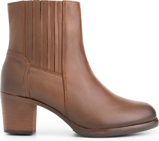 Mysa Pentas - Dames Leren Enkellaarzen - Nette Chelsea boots op hak - Cognac Bruin Leer - Maat 40