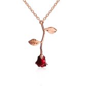 Bixorp Love - Collier en or rose avec rose rouge - Collier rose en métal - Cadeau pour femme et Filles