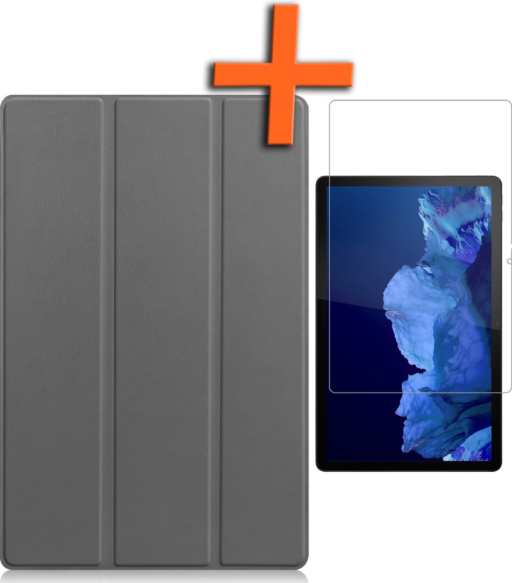 Hoes Geschikt voor Lenovo Tab P11 Plus Hoes Tri-fold Tablet Hoesje Case Met Screenprotector - Hoesje Geschikt voor Lenovo Tab P11 Plus Hoesje Hardcover Bookcase - Grijs
