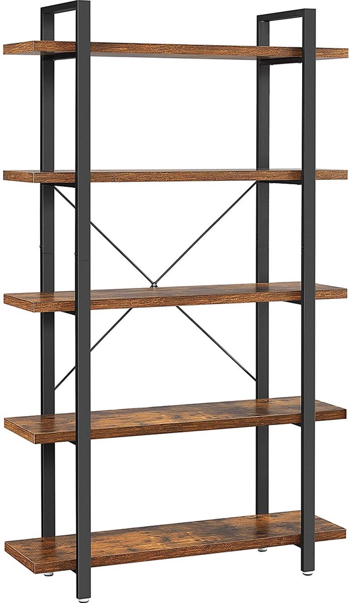 c90 - boekenplank - stabiele staande plank met 5 plankenniveaus - woonkamerplank in industriële uitvoering - eenvoudige montage - woonkamer - slaapkamer - kantoor - vintage - donkerbruine