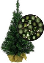 Mini kerstboom/kunst kerstboom H75 cm inclusief kerstballen groen - Kerstversiering