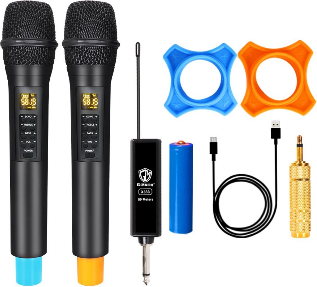 PiProducts Microfoon - Draadloze Microfoon - Opname - Karaoke - Handheld - Oplaadbare Lithium Batterij - Ontvanger - 2 stuks