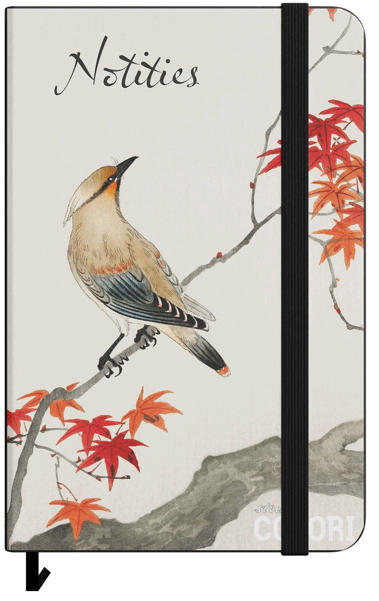 Notitieboek A5 - Vogelprent Japanse pestvogel op esdoorn - Gelinieerd notitieboekje met leeslint en sluitelastiek - Hardcover omslag met PU-leer