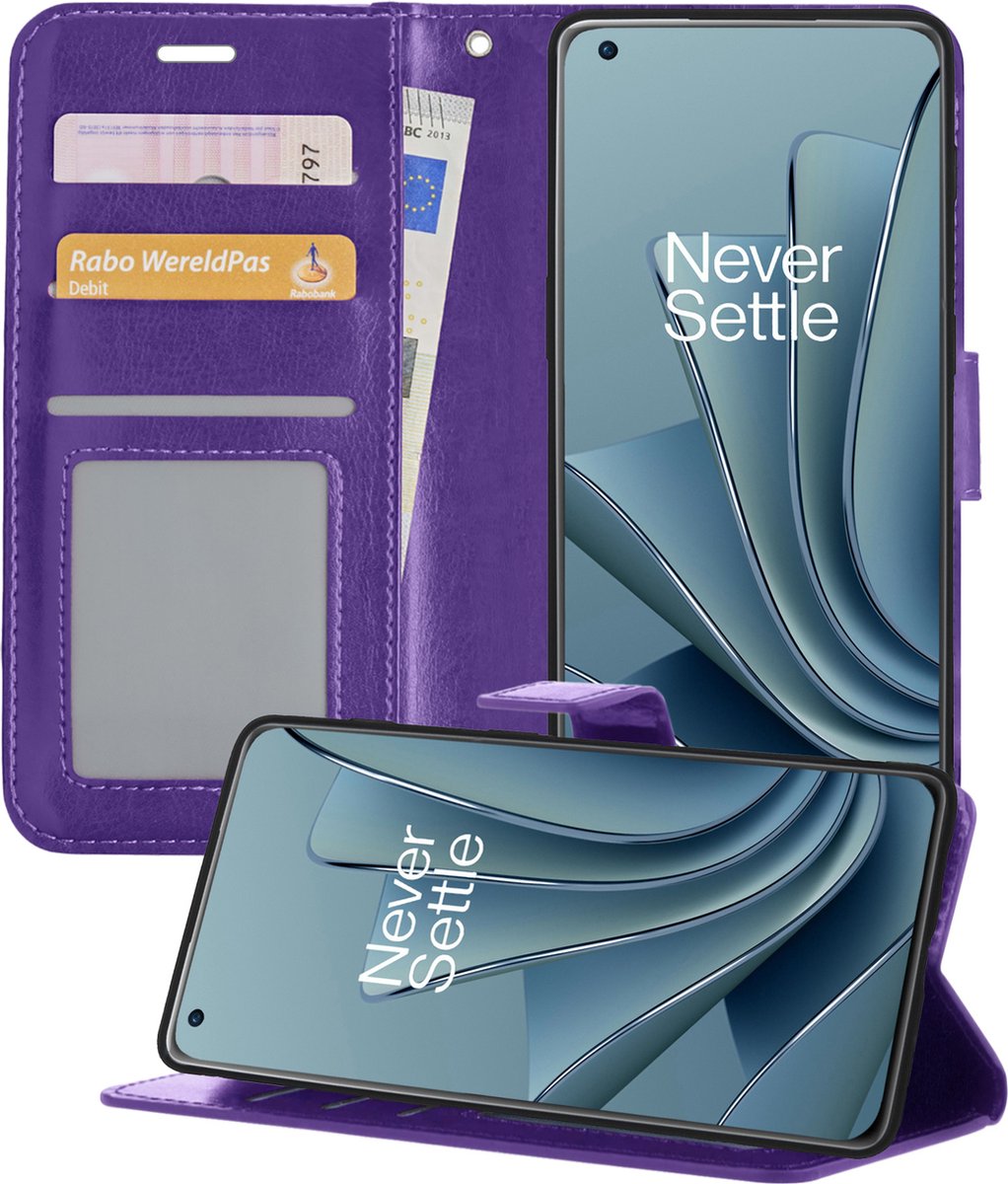 Hoesje - Geschikt voor OnePlus 10 Pro - Luxe Bookcase - Walletcase Hoes - Portemonnee - Cover - Telefoonhoes - Paars