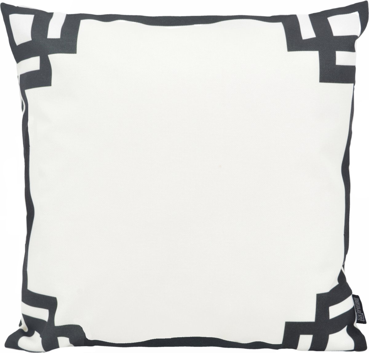 Gek op Kussens! White & Black Greek Key Kussenhoes | Outdoor / Buiten | Katoen / Polyester | 45 x 45 cm Wit-Zwart