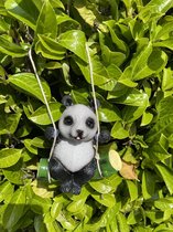 Polyresin hangend (tuin) dier "panda" - zwart+wit - hoogte 15x10x8 cm - ophangtouw - Voor binnen of buiten - Tuinaccessoires - Woonaccessoires