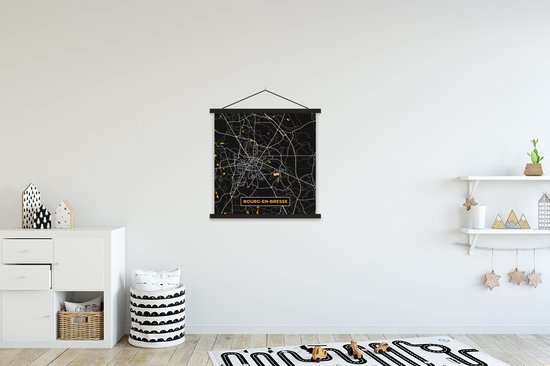 Porte-affiche avec Poster - Affiche scolaire - Plan - Carte - France - Bourg-en-Bresse - Plan de la ville - 60x60 cm - Lattes noires