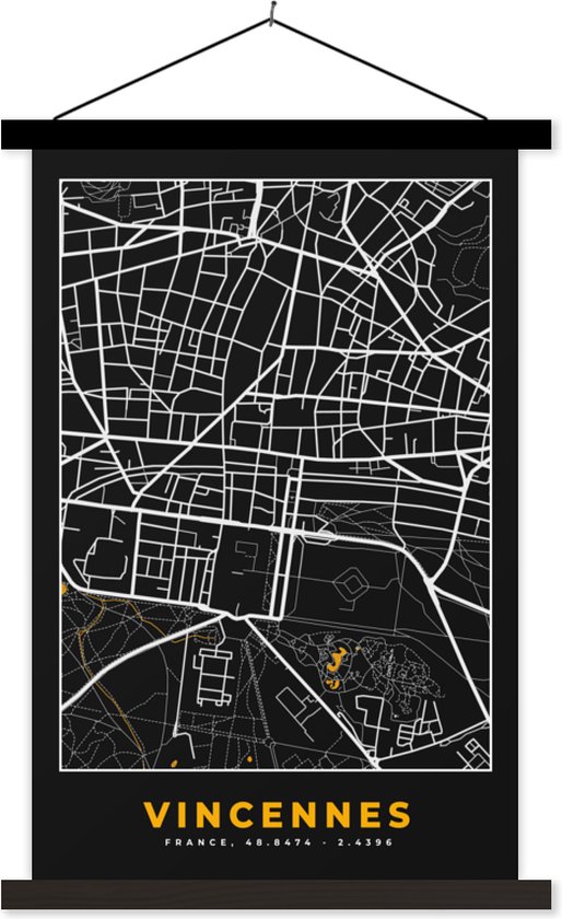 Porte-affiche avec affiche - Affiche scolaire - France - Vincennes - Plan de ville - Carte - Plan d'étage - 40x60 cm - Lattes noires
