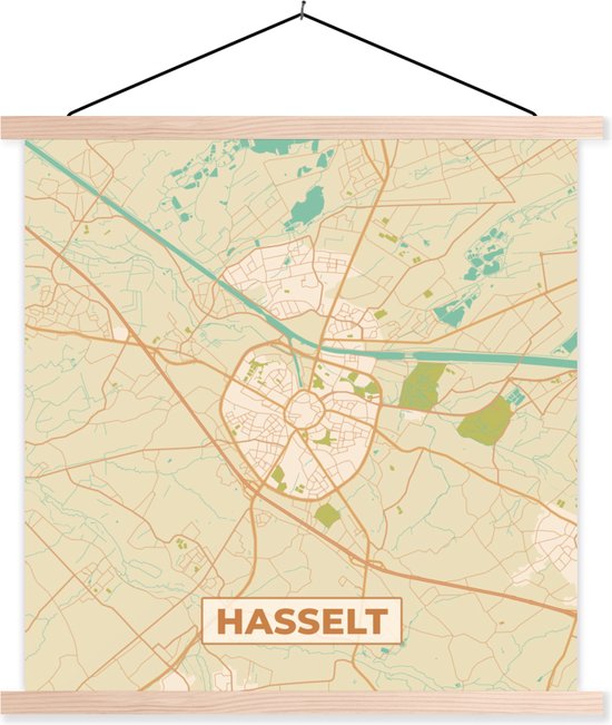 Porte-affiche avec affiche - Affiche scolaire - Carte - Carte - België - Plan de la ville - Hasselt - 120x120 cm - lattes vierges