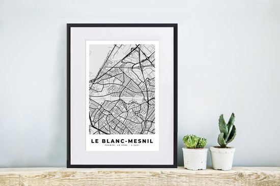 Cadre photo avec affiche - Plan de ville - France - Le Blanc-Mesnil - Carte - 30x40 cm - Cadre pour affiche