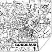 Poster Kaart - Plattegrond - Bordeaux - Frankrijk - Stadskaart - Zwart wit - 100x100 cm XXL