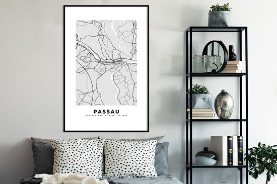 Fotolijst incl. Poster - Passau - Stadskaart - Plattegrond - Duitsland - Kaart - 80x120 cm - Posterlijst