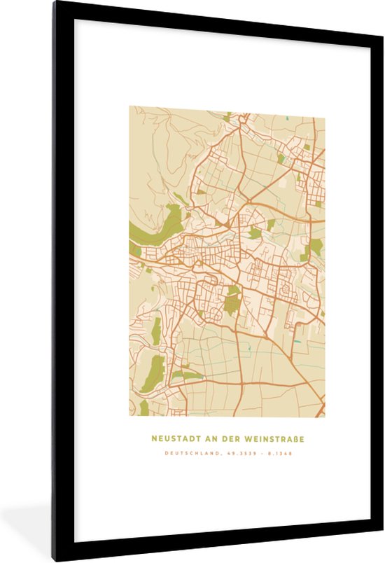 Cadre photo avec affiche - Neustadt an der Weinstraße - Carte - Vintage - Plan d'étage - Plan de la ville - 60x90 cm - Cadre pour affiche