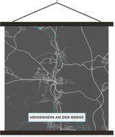 Posterhanger incl. Poster - Schoolplaat - Kaart – Plattegrond – Stadskaart – Heidenheim an der Brenz – Duitsland – Blauw - 60x60 cm - Zwarte latten - Plattegrond
