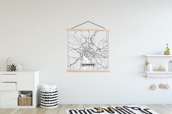 Porte-affiche avec Affiche - Affiche scolaire - Carte - Plan - Plan de ville - France - Quimper - 120x120 cm - Lattes blanches
