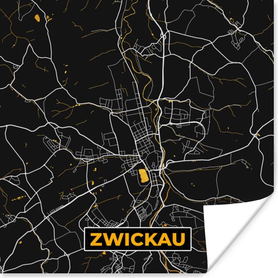 Poster Zwickau - Stadskaart - Plattegrond - Kaart - Duitsland - Goud - 100x100 cm XXL