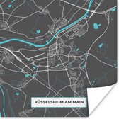 Poster Stadskaart – Kaart – Rüsselsheim am Main – Blauw – Duitsland – Plattegrond - 50x50 cm