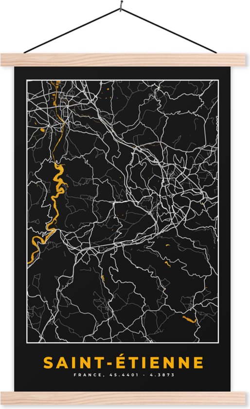 Porte-affiche avec Affiche - Affiche scolaire - Carte - Carte - France - Saint-Étienne - Plan de la ville - 120x180 cm - Lattes vierges
