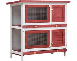 vidaXL - Konijnenhok - voor - buiten - met - 4 - deuren - hout - rood