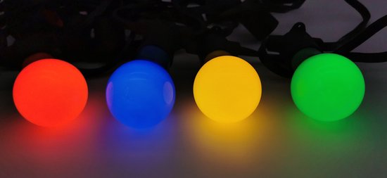 – Prikkabel – 10 meter – 18 gekleurde – Ledlampen in 4 kleur grote bolvorm – E-27 fitting
