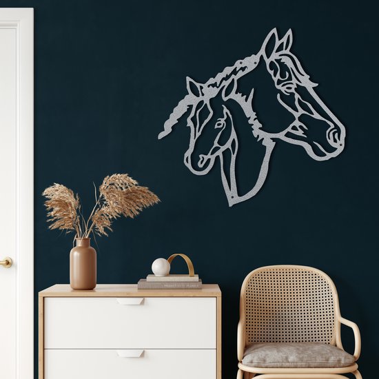 Wanddecoratie |  Paardenkop / Horse Head| Metal - Wall Art | Muurdecoratie | Woonkamer |Zilver| 60x58cm