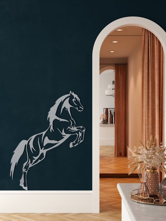 Wanddecoratie | Paard / Horse | Metal - Wall Art | Muurdecoratie | Woonkamer |Zilver| 53x117cm