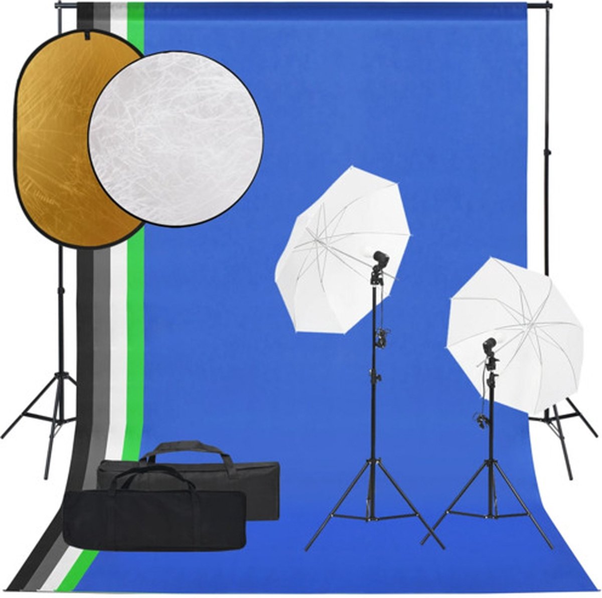 vidaXL - Fotostudioset - met - verlichtingsset, - achtergrond - en - reflector