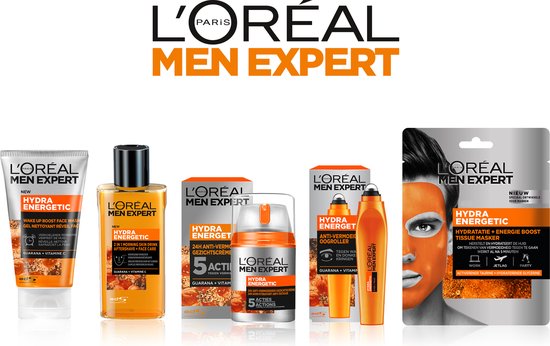 L'Oréal Paris Men Expert Hydra Energetic Tissue Gezichtsmasker - 5 stuks - Herstelt en Hydrateert - Voordeelverpakking - L’Oréal Paris Men Expert