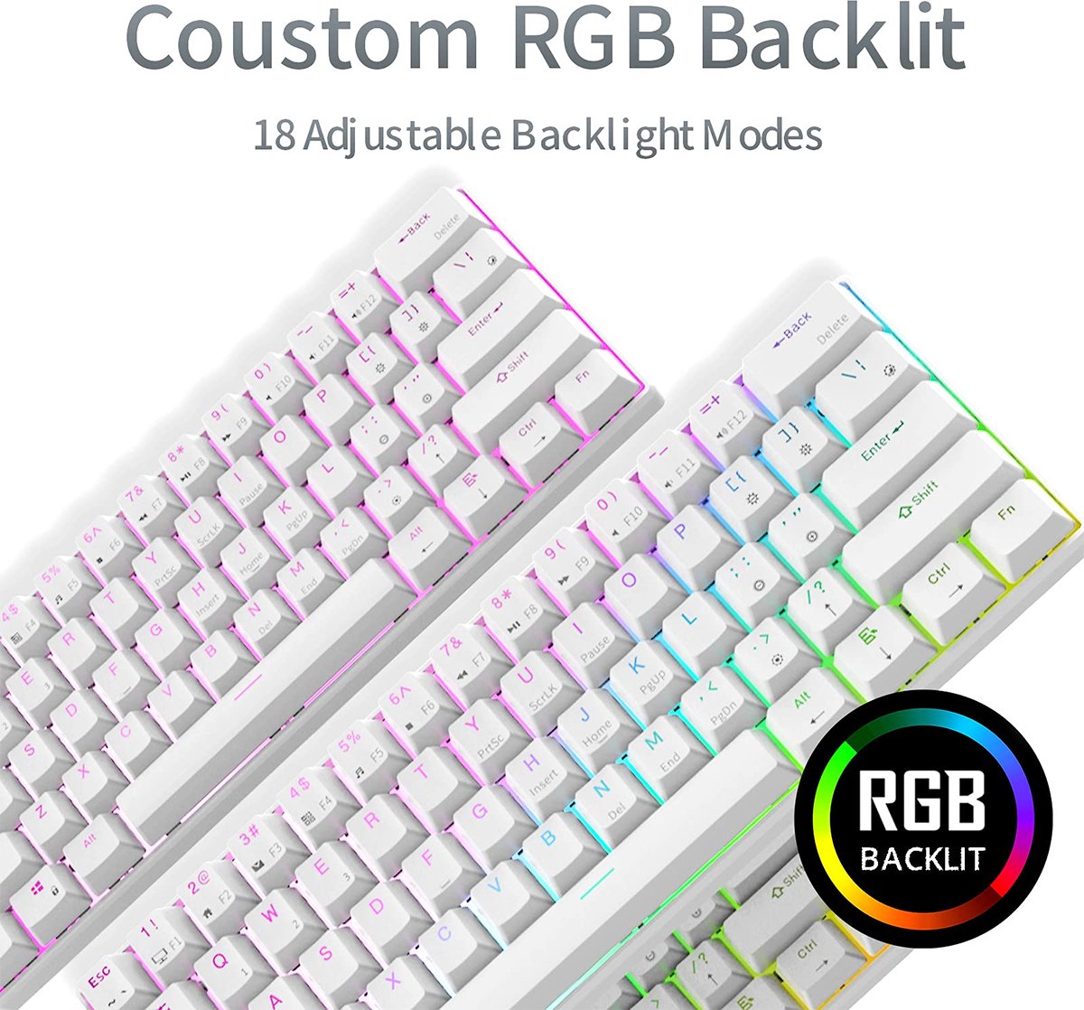 Royal Kludge RK61 - Mechanisch Gaming Toetsenbord - Draadloos - Ergonomisch - RGB - Brown Switch thumbnail 6