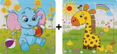 2 Houten Puzzels van 9 stukjes - Dieren: Olifant en Giraffe - Voor kinderen van 1-4 jaar