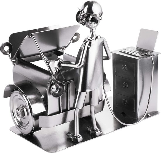 BRUBAKER Schroef Man Auto Monteur - Handgemaakte IJzer Figuur Metal Man - Metalen Figuur Gift voor Mechanica, Auto Mechatronica, Tuners en Auto Hobbyisten