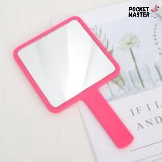 PocketMaster® Make-Up Spiegel / Handspiegel met Handvat - Roze - Klein - Compact - Handzaam - 8,0 X 8,0 cm Spiegeloppervlak - Afbeelding 4