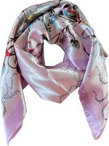 ​​Satijnen Sjaal ASTRADAVI - Licht & Zacht Mooie Zomersjaals voor de Hals of Haar - 90 x 90 cm - Kleur Roze Bloemen - Cadeau Idee