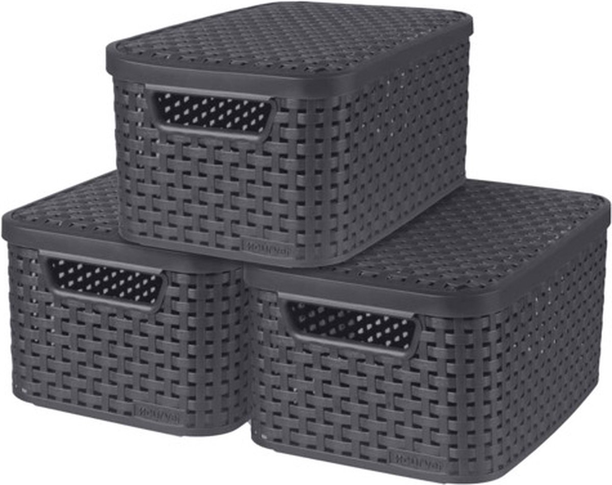 Curver Opbergboxen met deksel Style 3 st S 6 L antracietkleurig
