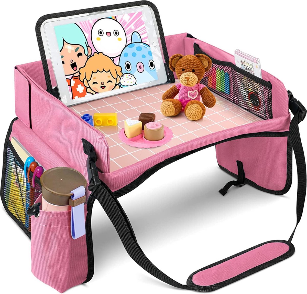Premium Reistafel Voor Auto met Tekentafel & Tablethouder - Autostoel Organizer -Speeltafel - Whiteboard - Roze - Merkloos