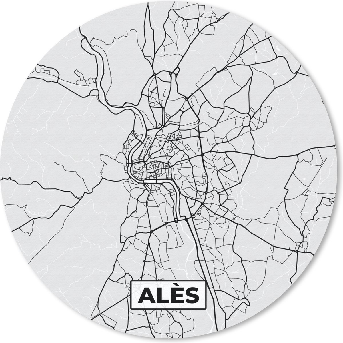 Muismat rond 50x50 cm - Mousepad Kaart – Stadskaart - Alès - Plattegrond – Frankrijk - Ronde muismatten - Stadskaart