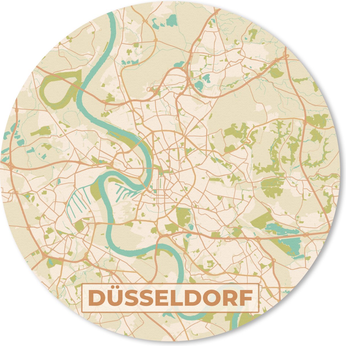 Muismat rond 20x20 cm - Mousepad Plattegrond - Kaart - Düsseldorf - Vintage - Stadskaart - Ronde muismatten - Stadskaart