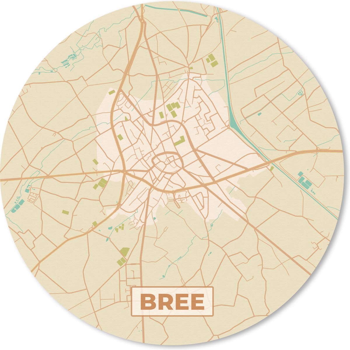 Muismat rond 50x50 cm - Mousepad Kaart - Stadskaart - Retro - Bree - Plattegrond. - Ronde muismatten - Stadskaart