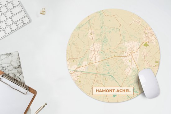 Muismat rond 40x40 cm - Mousepad Harmont-Achel - Kaart - Vintage - Plattegrond - Stadskaart - Ronde muismatten - Stadskaart