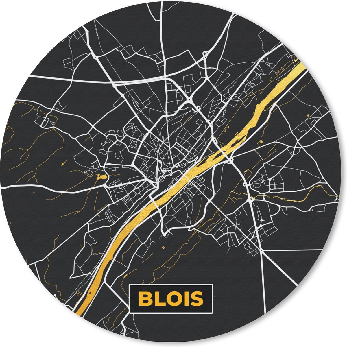 Muismat rond 40x40 cm - Mousepad Frankrijk – Blois – Stadskaart – Plattegrond – Kaart - Ronde muismatten - Stadskaart