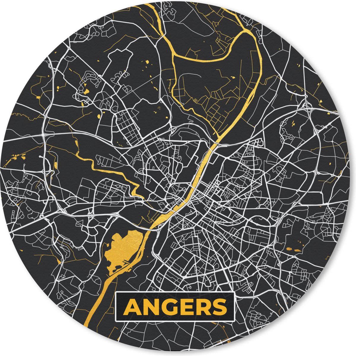 Muismat rond 40x40 cm - Mousepad Angers – Plattegrond – Frankrijk – Kaart – Stadskaart - Ronde muismatten - Stadskaart