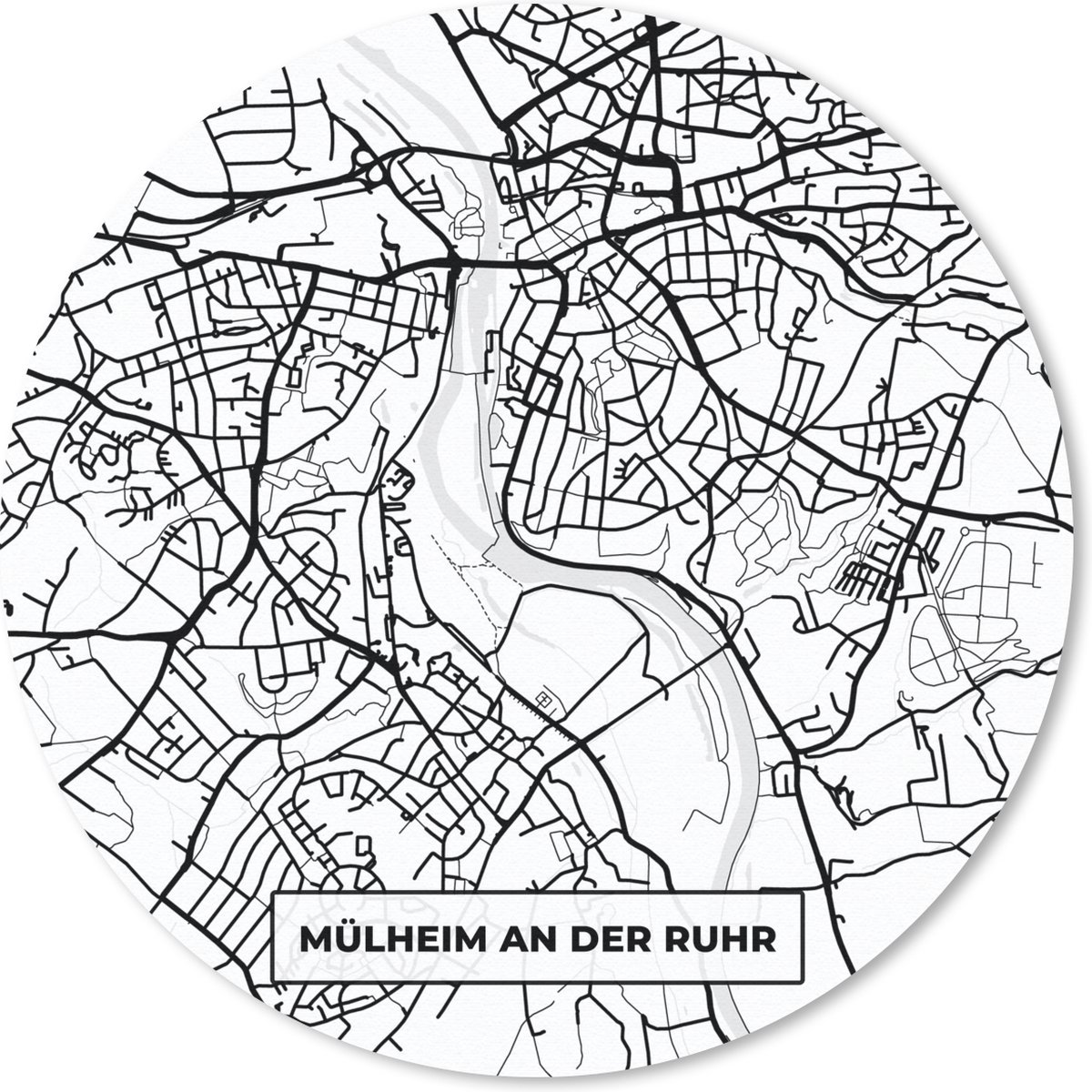 Muismat rond 50x50 cm - Mousepad Mülheim an der Ruhr - Plattegrond - Kaart - Stadskaart - Ronde muismatten - Stadskaart