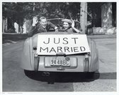 Mini zwart-wit poster - Just Married - 24x30 cm