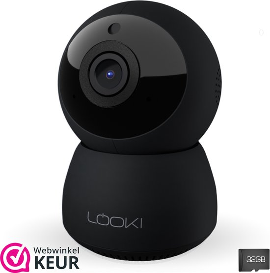Looki Beveiligingscamera - FHD PTZ Wi-Fi - met 32GB SD kaart & Cloud - Geluidsdetectie - Terugspreekfunctie - Babyfoon - Zwart